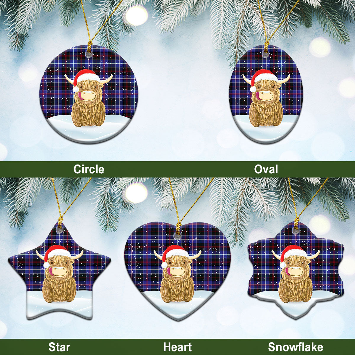 Clan Dunlop Modern Tartan Christmas Ceramic Ornament Highland Cows Style JM89 Dunlop Modern Tartan Tartan Ornament   