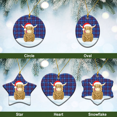 Clan Elliot Modern Tartan Christmas Ceramic Ornament Highland Cows Style