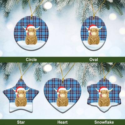 Clan Elliott Ancient Tartan Christmas Ceramic Ornament Highland Cows Style
