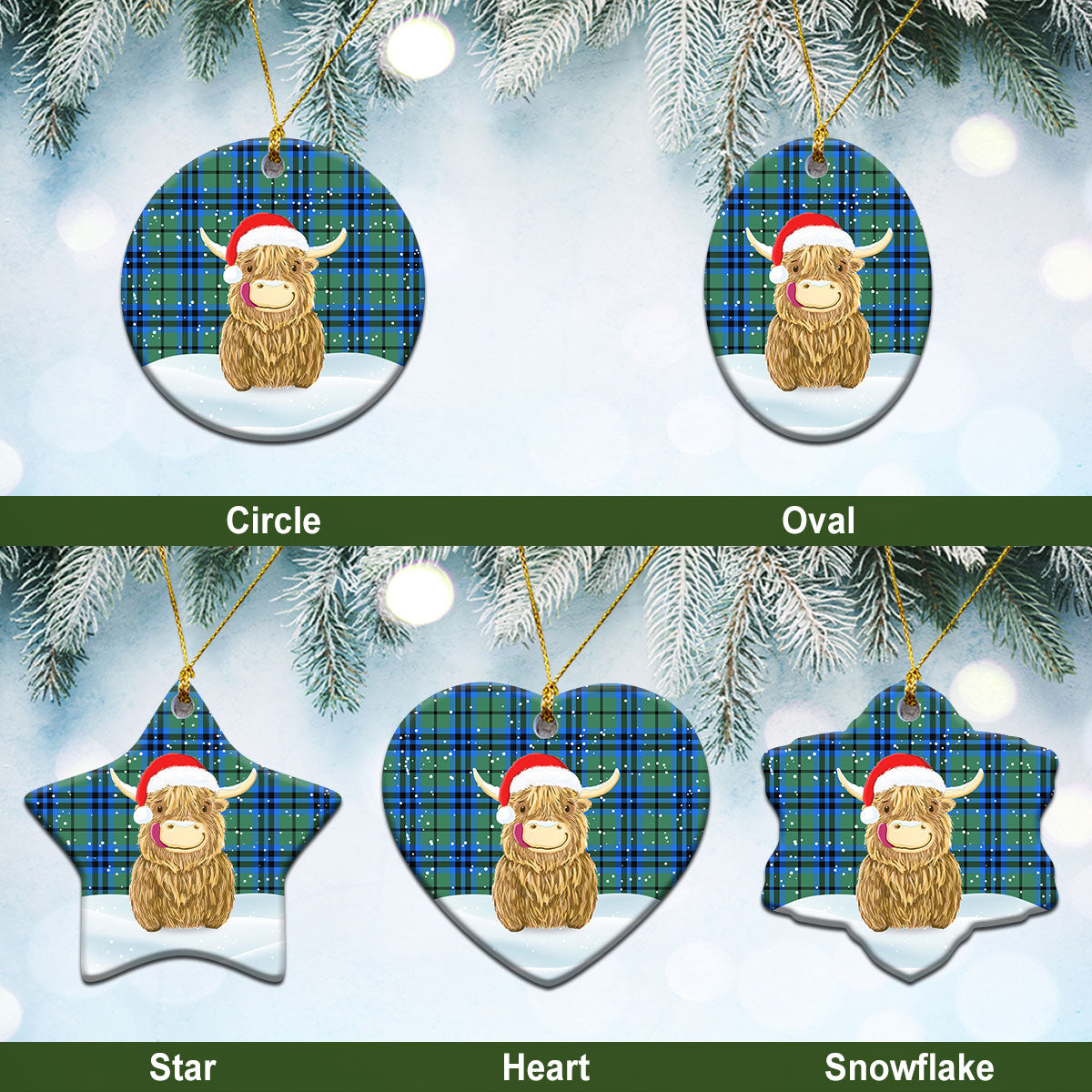Clan Falconer Tartan Christmas Ceramic Ornament Highland Cows Style TP76 Falconer Tartan Tartan Ornament   