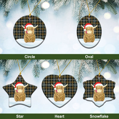 Clan Farquharson Weathered Tartan Christmas Ceramic Ornament Highland Cows Style VO70