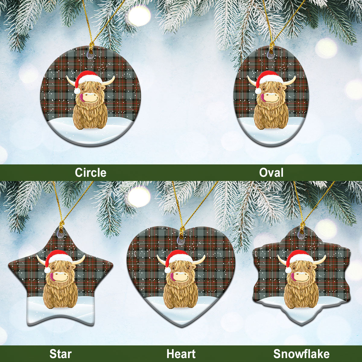 Clan Fergusson Weathered Tartan Christmas Ceramic Ornament Highland Cows Style XR12 Fergusson Weathered Tartan Tartan Ornament   