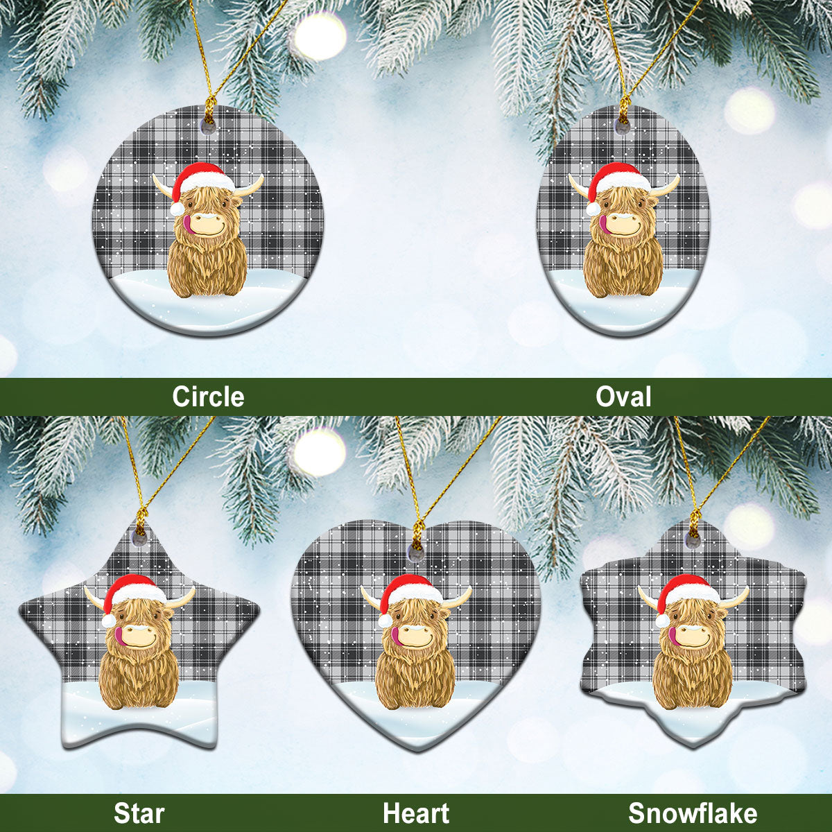 Clan Glen Tartan Christmas Ceramic Ornament Highland Cows Style FM82 Glen Tartan Tartan Ornament   