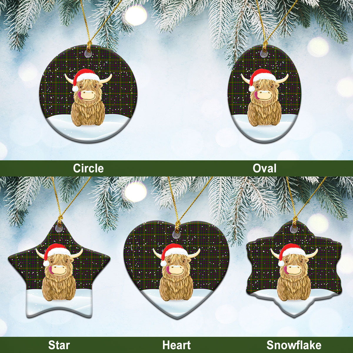 Clan Hall Tartan Christmas Ceramic Ornament Highland Cows Style OF87 Clan Hall (Hall Tartan) Tartan Ornament   