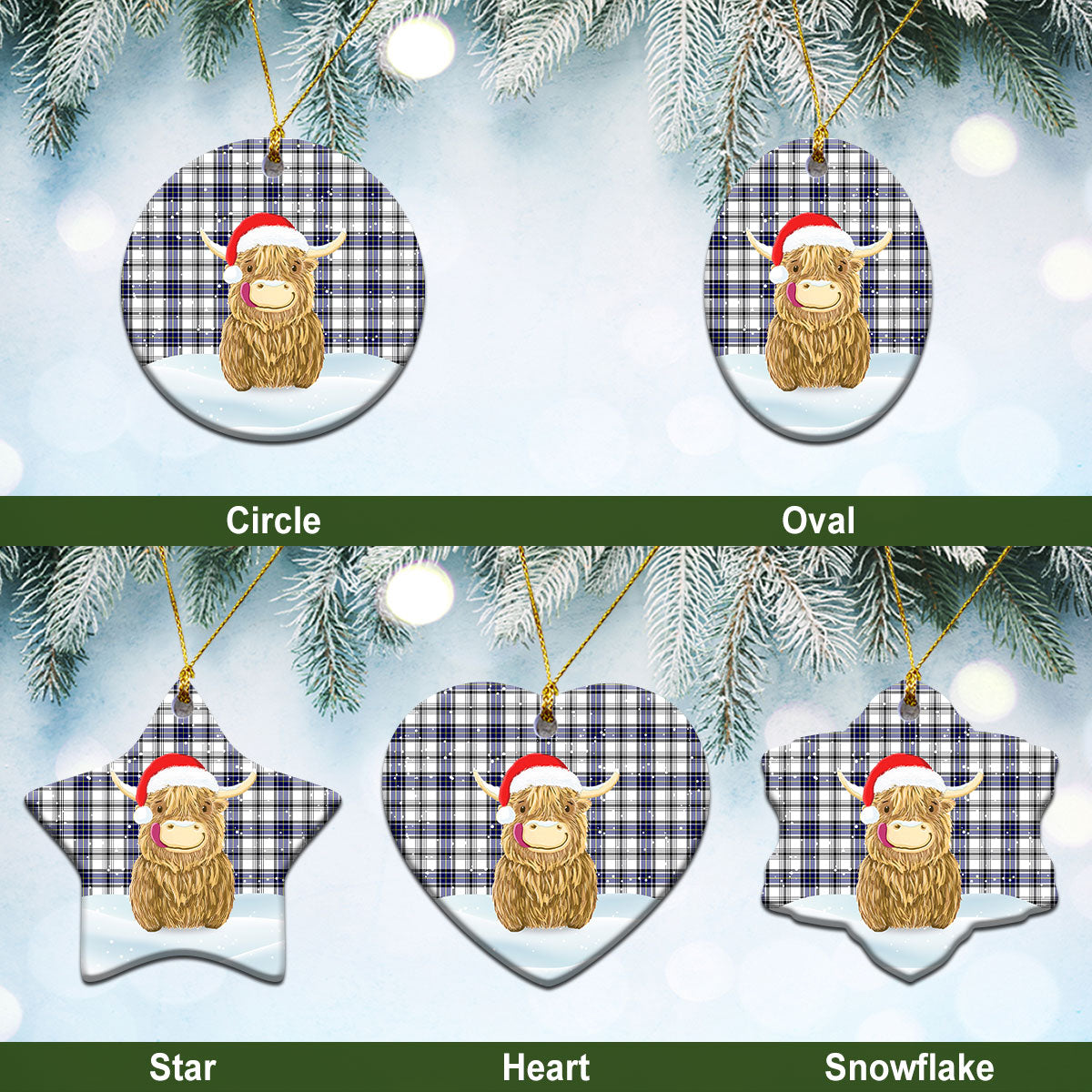 Clan Hannay Modern Tartan Christmas Ceramic Ornament Highland Cows Style QD79 Hannay Modern Tartan Tartan Ornament   