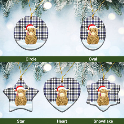Clan Hannay Modern Tartan Christmas Ceramic Ornament Highland Cows Style QD79