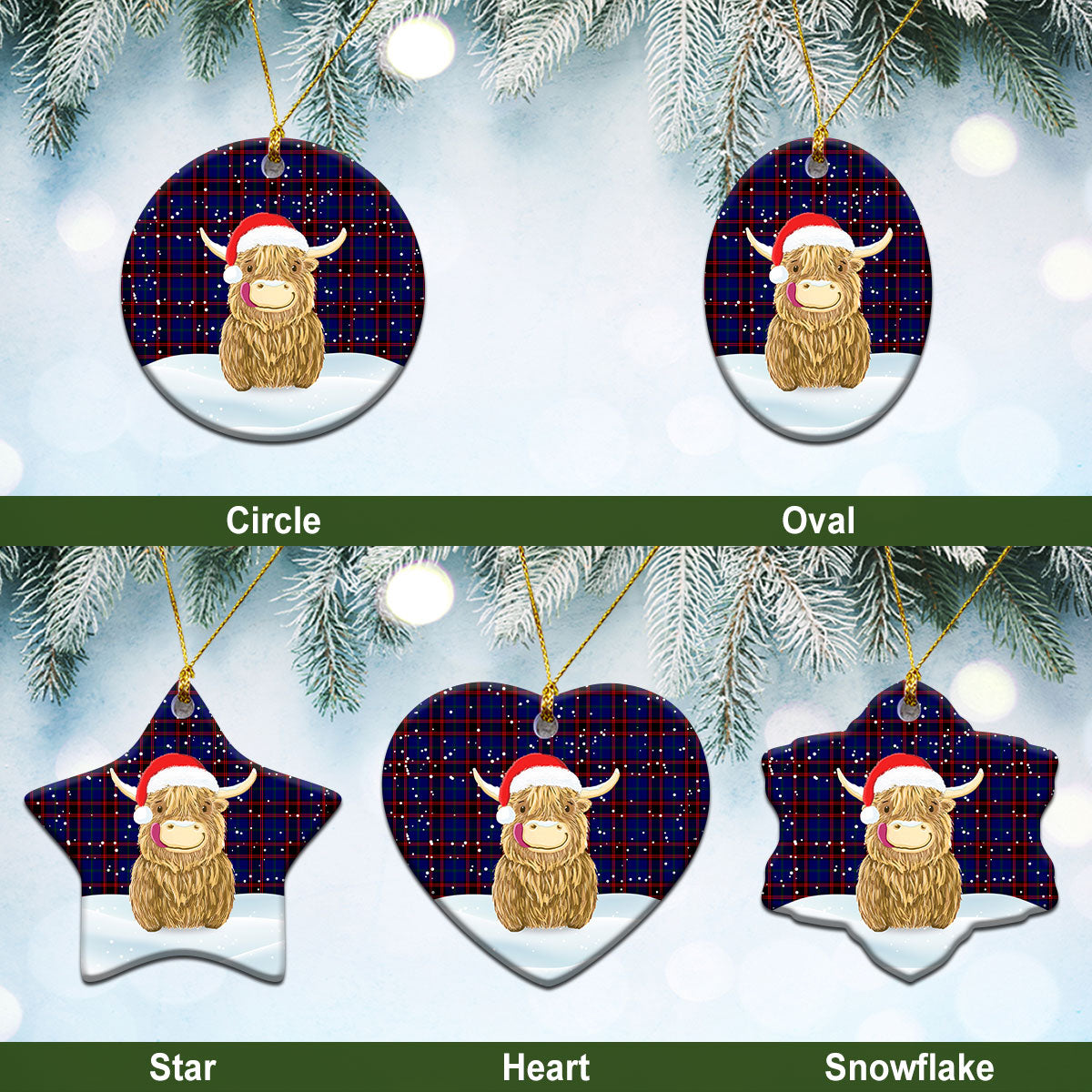 Clan Home Modern Tartan Christmas Ceramic Ornament Highland Cows Style XH38 Home Modern Tartan Tartan Ornament   