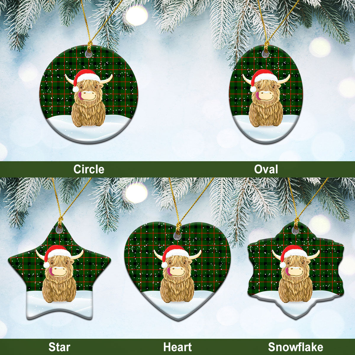Clan Kincaid Tartan Christmas Ceramic Ornament Highland Cows Style FB14 Kincaid Tartan Tartan Ornament   