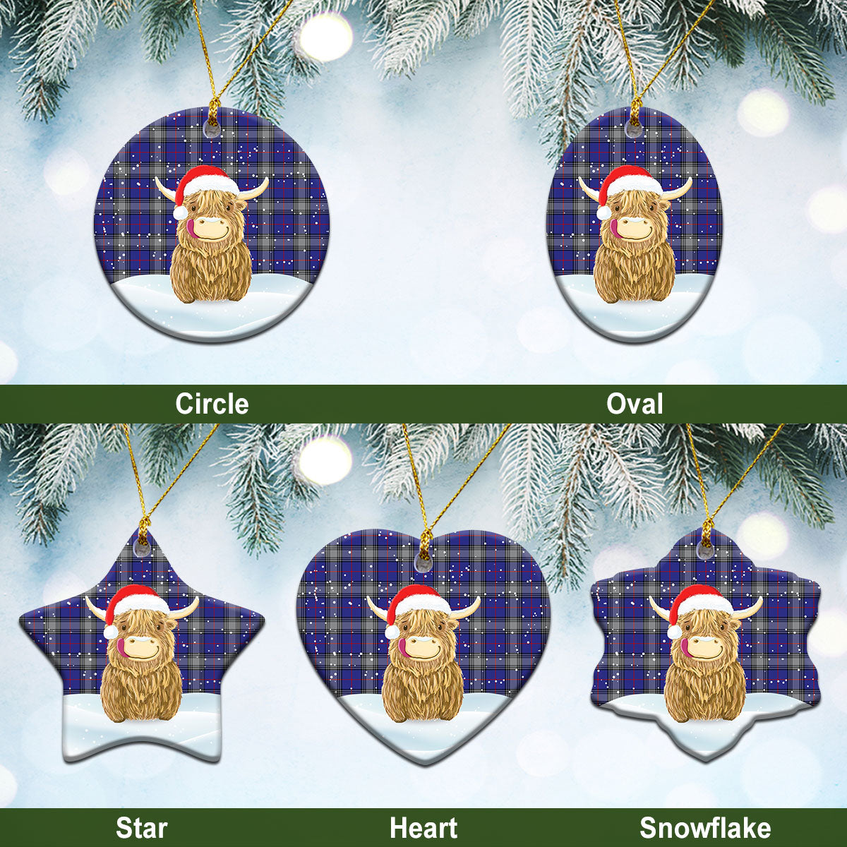 Clan Kinnaird Tartan Christmas Ceramic Ornament Highland Cows Style AJ84 Kinnaird Tartan Tartan Ornament   