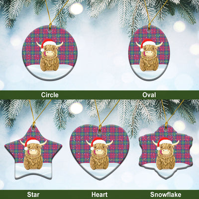 Clan Lindsay Ancient Tartan Christmas Ceramic Ornament Highland Cows Style IU11