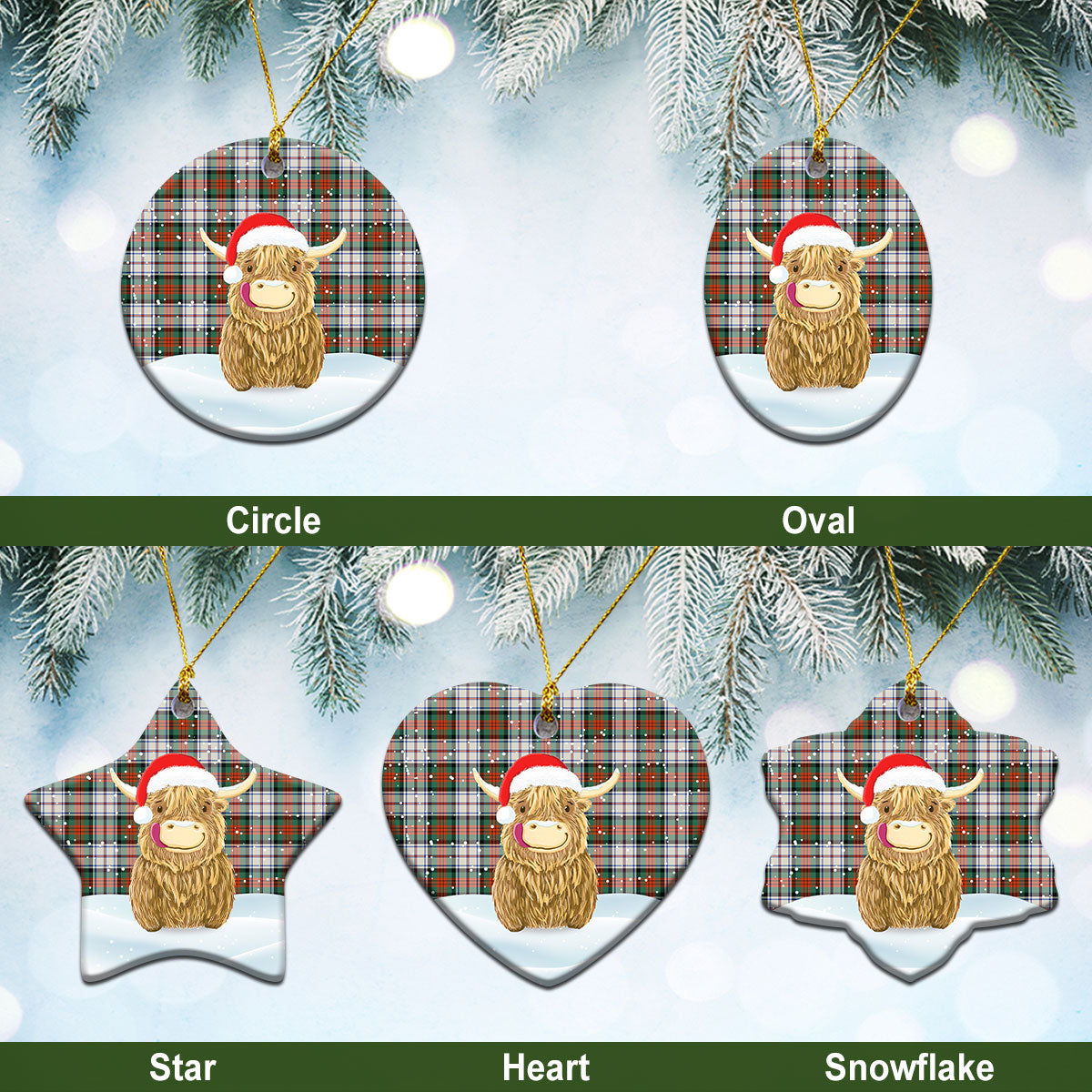 Clan MacDuff Dress Ancient Tartan Christmas Ceramic Ornament Highland Cows Style MM63 MacDuff Dress Ancient Tartan Tartan Ornament   