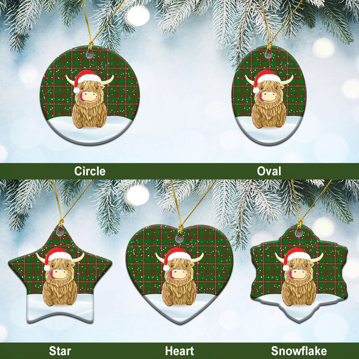 Clan MacKinnon Hunting Modern Tartan Christmas Ceramic Ornament Highland Cows Style YK74 MacKinnon Hunting Modern Tartan Tartan Ornament   