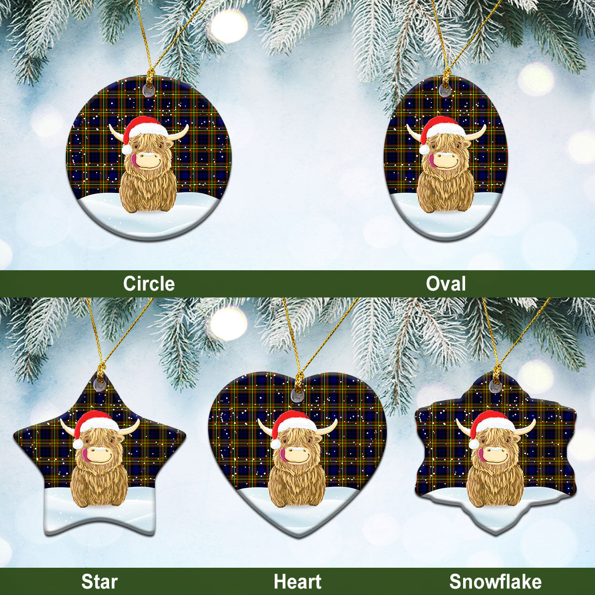 Clan MacLellan Modern Tartan Christmas Ceramic Ornament Highland Cows Style DY59 MacLellan Modern Tartan Tartan Ornament   