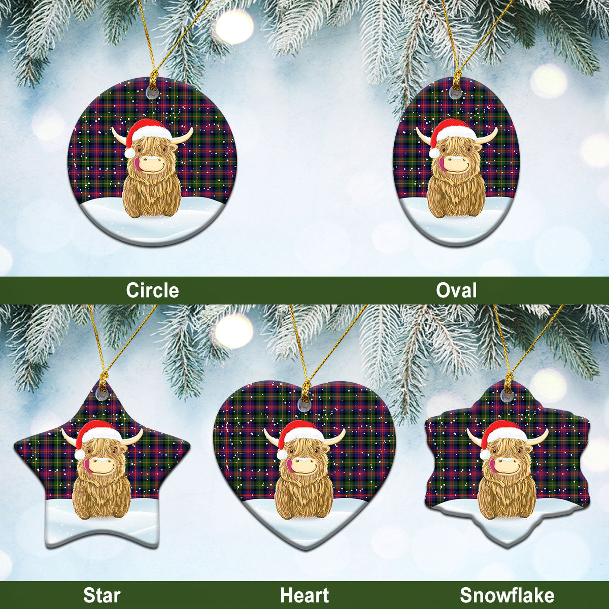 Clan MacLennan Modern Tartan Christmas Ceramic Ornament Highland Cows Style VN37 MacLennan Modern Tartan Tartan Ornament   