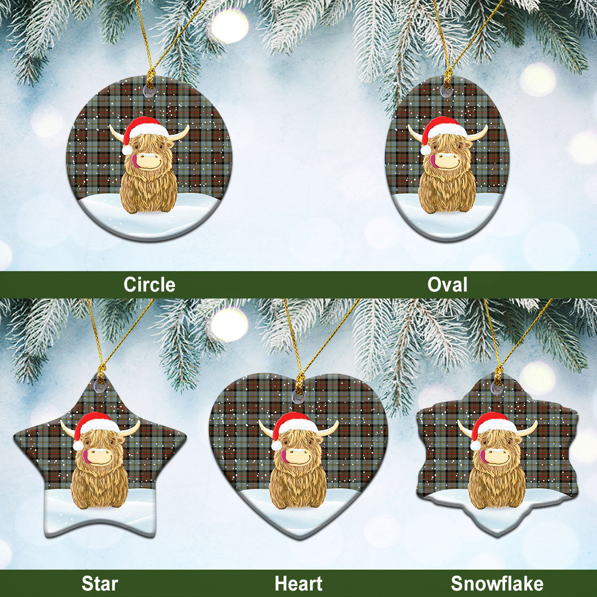 Clan MacLeod of Harris Weathered Tartan Christmas Ceramic Ornament Highland Cows Style JH83 MacLeod of Harris Weathered Tartan Tartan Ornament   