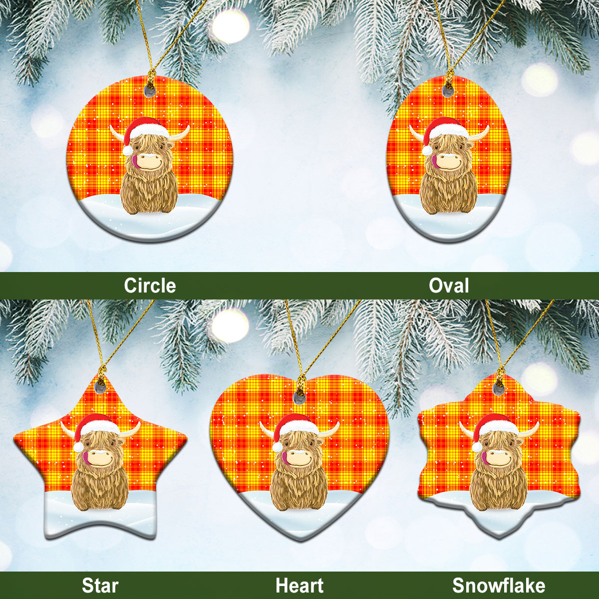 Clan MacMillan Tartan Christmas Ceramic Ornament Highland Cows Style TZ51 MacMillan Tartan Tartan Ornament   