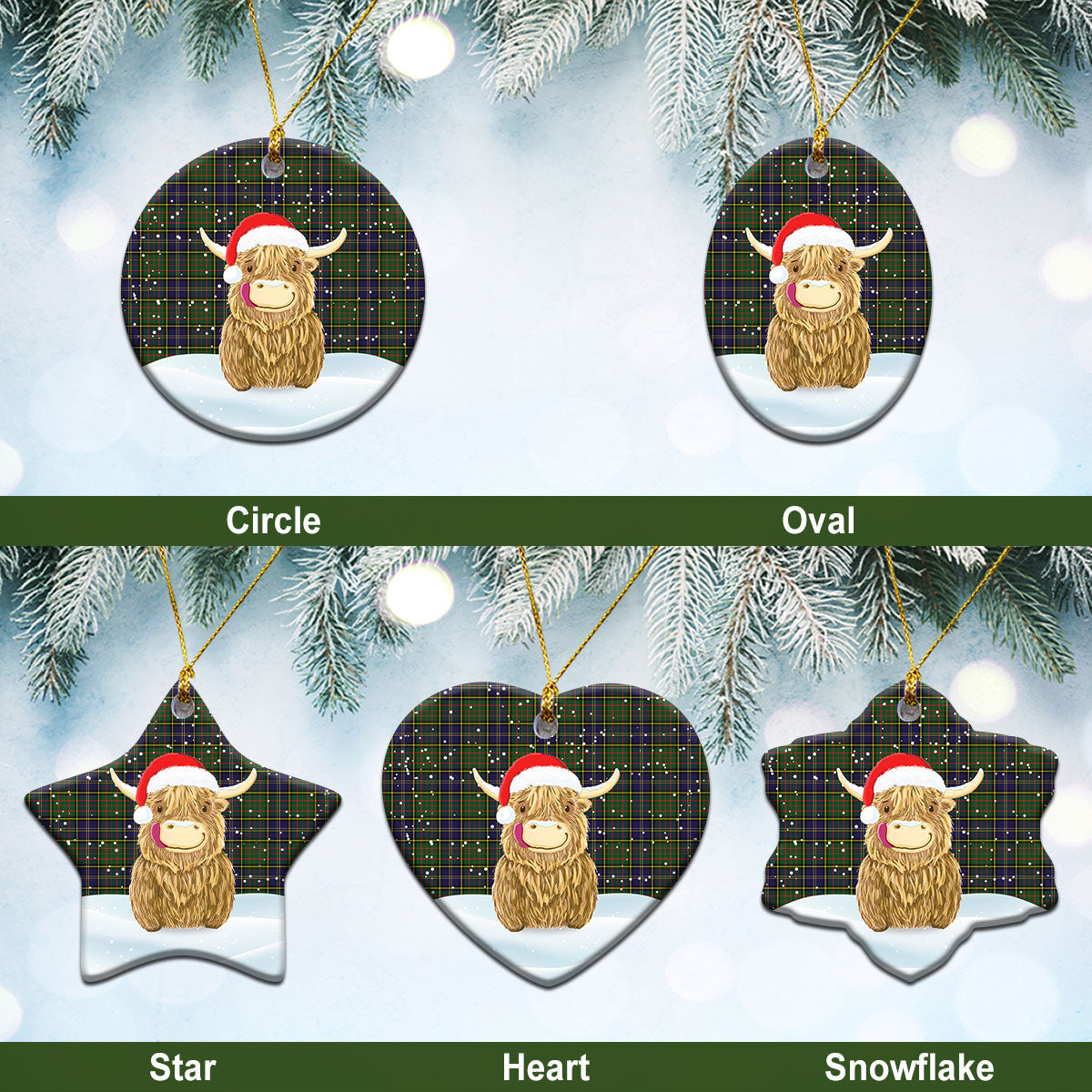 Clan MacMillan Hunting Modern Tartan Christmas Ceramic Ornament Highland Cows Style TL52 MacMillan Hunting Modern Tartan Tartan Ornament   