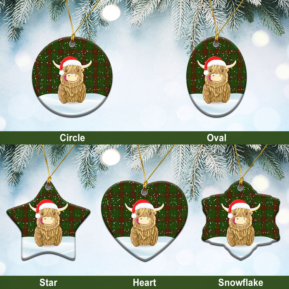 Clan Maxwell Hunting Tartan Christmas Ceramic Ornament Highland Cows Style MD29 Maxwell Hunting Tartan Tartan Ornament   