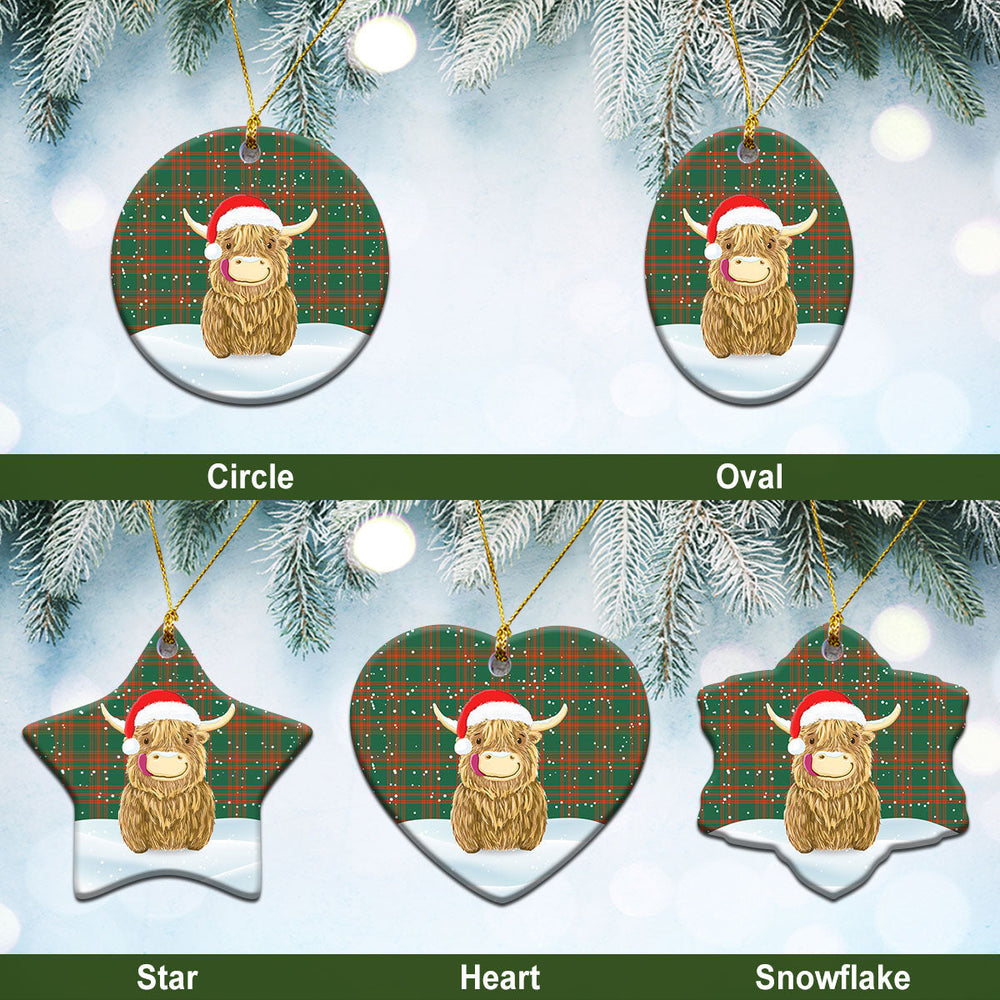Clan Menzies Green Ancient Tartan Christmas Ceramic Ornament Highland Cows Style MX14 Menzies Green Ancient Tartan Tartan Ornament   