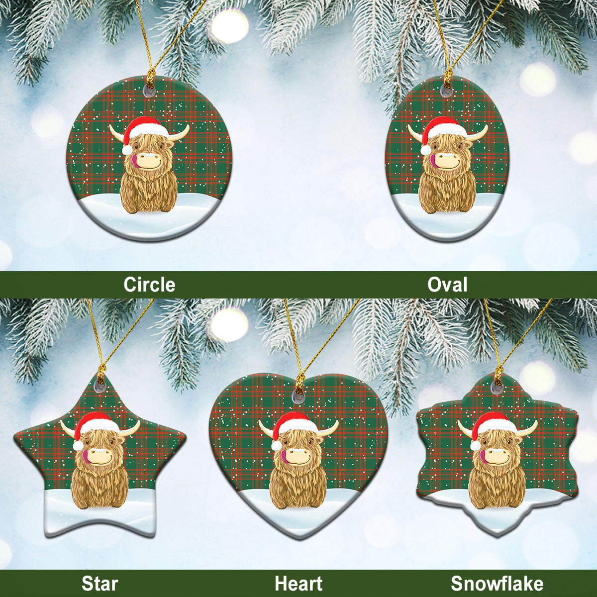 Clan Menzies Green Ancient Tartan Christmas Ceramic Ornament Highland Cows Style MX14 Menzies Green Ancient Tartan Tartan Ornament   