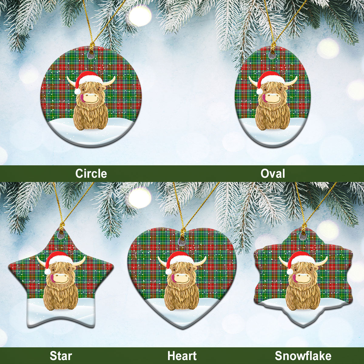 Clan Muirhead Tartan Christmas Ceramic Ornament Highland Cows Style UN16 Muirhead Tartan Tartan Ornament   
