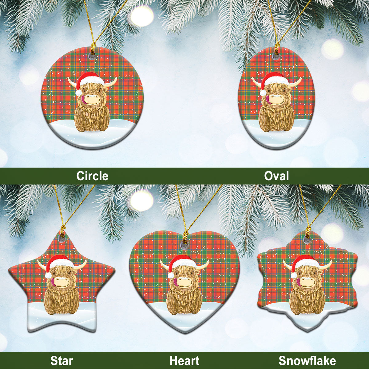 Clan Munro Ancient Tartan Christmas Ceramic Ornament Highland Cows Style JU85 Munro Ancient Tartan Tartan Ornament   