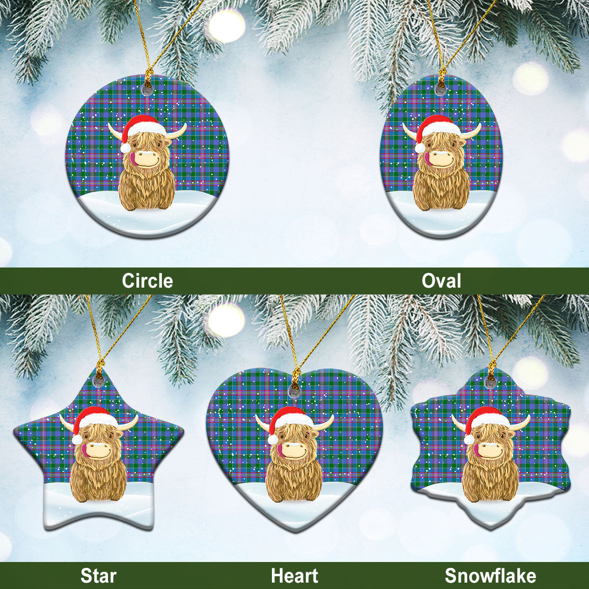 Clan Pitcairn Hunting Tartan Christmas Ceramic Ornament Highland Cows Style WT61 Pitcairn Hunting Tartan Tartan Ornament   