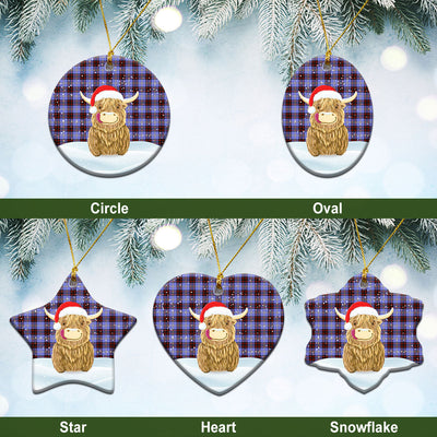 Clan Rutherford Tartan Christmas Ceramic Ornament Highland Cows Style KF41