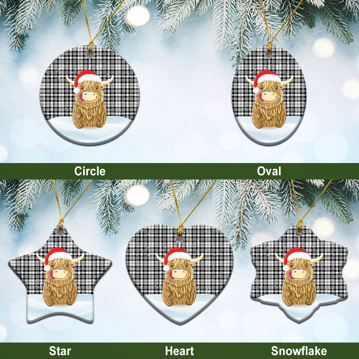 Clan Scott Black & White Modern Tartan Christmas Ceramic Ornament Highland Cows Style VX47 Clan Scott (Scott Tartan) Tartan Ornament   
