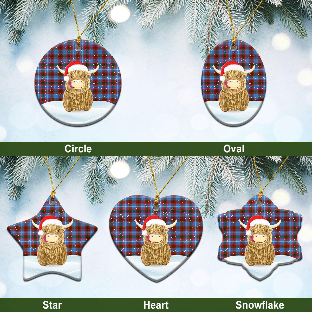 Clan Spalding Tartan Christmas Ceramic Ornament Highland Cows Style KY89 Spalding Tartan Tartan Ornament   