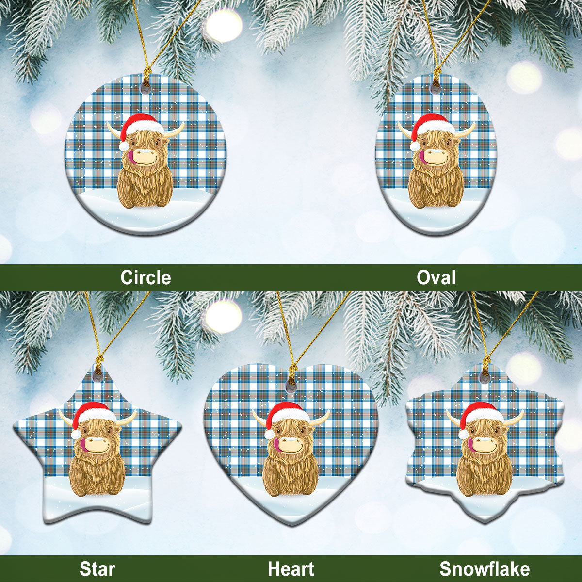 Clan Stewart Muted Blue Tartan Christmas Ceramic Ornament Highland Cows Style US37 Stewart Muted Blue Tartan Tartan Ornament   