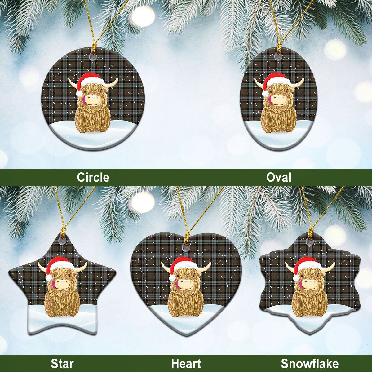 Clan Stewart Old Weathered Tartan Christmas Ceramic Ornament Highland Cows Style TB64 Stewart Old Weathered Tartan Tartan Ornament   