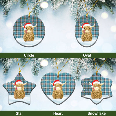 Clan Thomson Blue Tartan Christmas Ceramic Ornament Highland Cows Style
