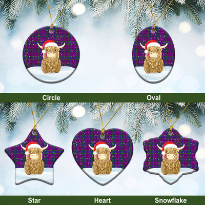 Clan Wardlaw Modern Tartan Christmas Ceramic Ornament Highland Cows Style
