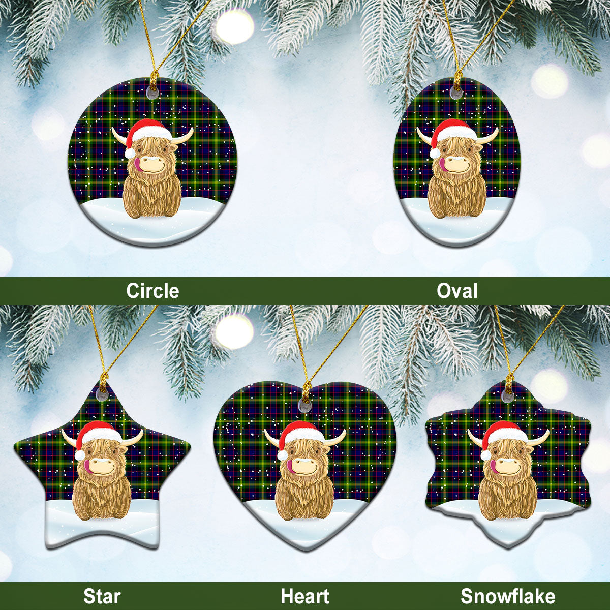 Clan Watson Modern Tartan Christmas Ceramic Ornament Highland Cows Style RJ67 Watson Modern Tartan Tartan Ornament   