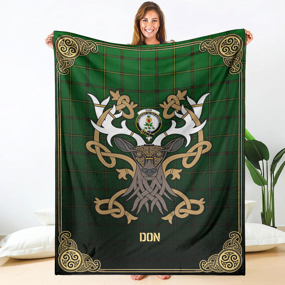 Clan Don Tartan Crest Premium Blanket Celtic Stag Style VW31 Clan Don Tartan Today   