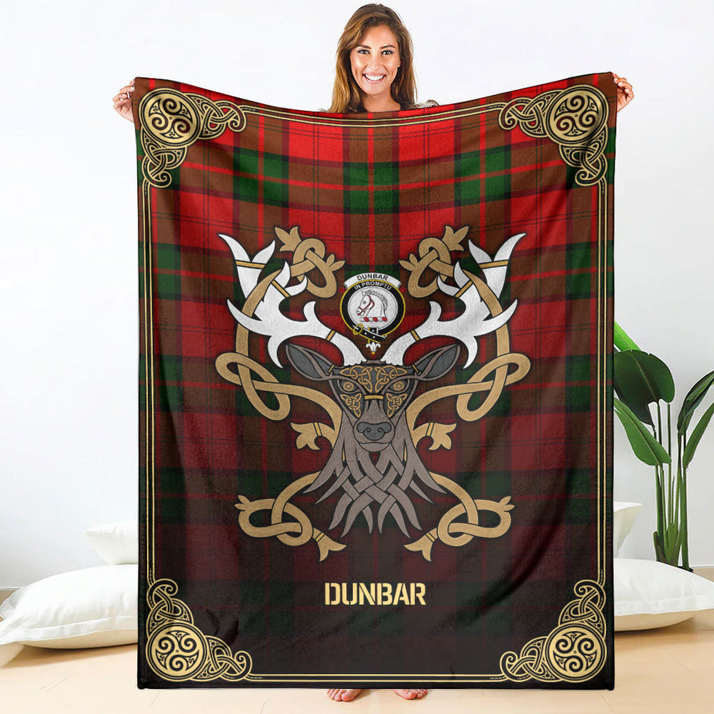 Clan Dunbar Modern Tartan Crest Premium Blanket Celtic Stag Style JD75 Clan Dunbar Tartan Today   