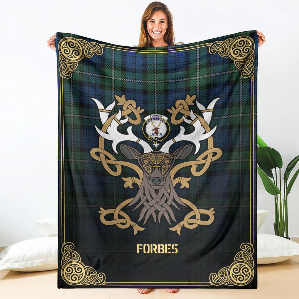Clan Forbes Ancient Tartan Crest Premium Blanket Celtic Stag Style XG72 Clan Forbes Tartan Today   