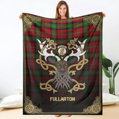 Clan Fullarton Tartan Crest Premium Blanket Celtic Stag Style VA14 Clan Fullarton/Fullerton Tartan Today   