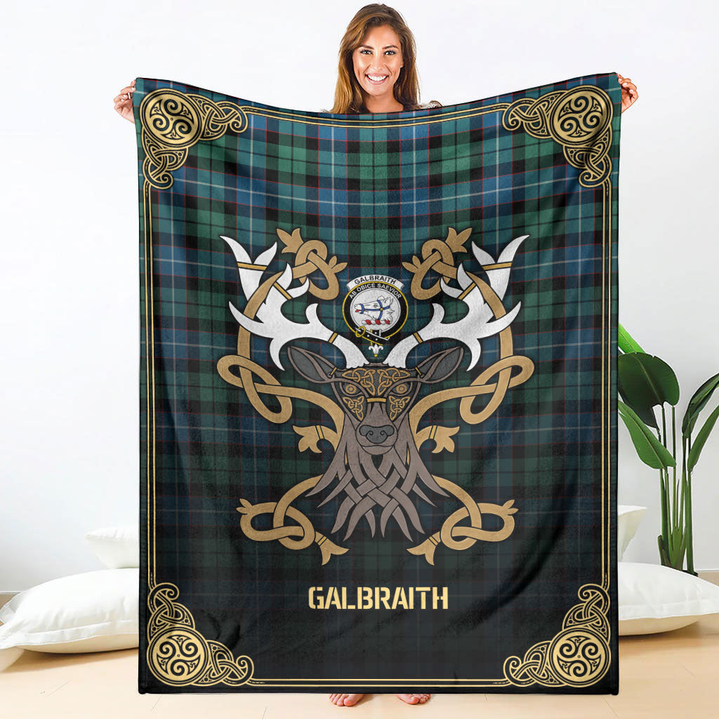 Clan Galbraith Ancient Tartan Crest Premium Blanket Celtic Stag Style OR40 Clan Rait Tartan Today   