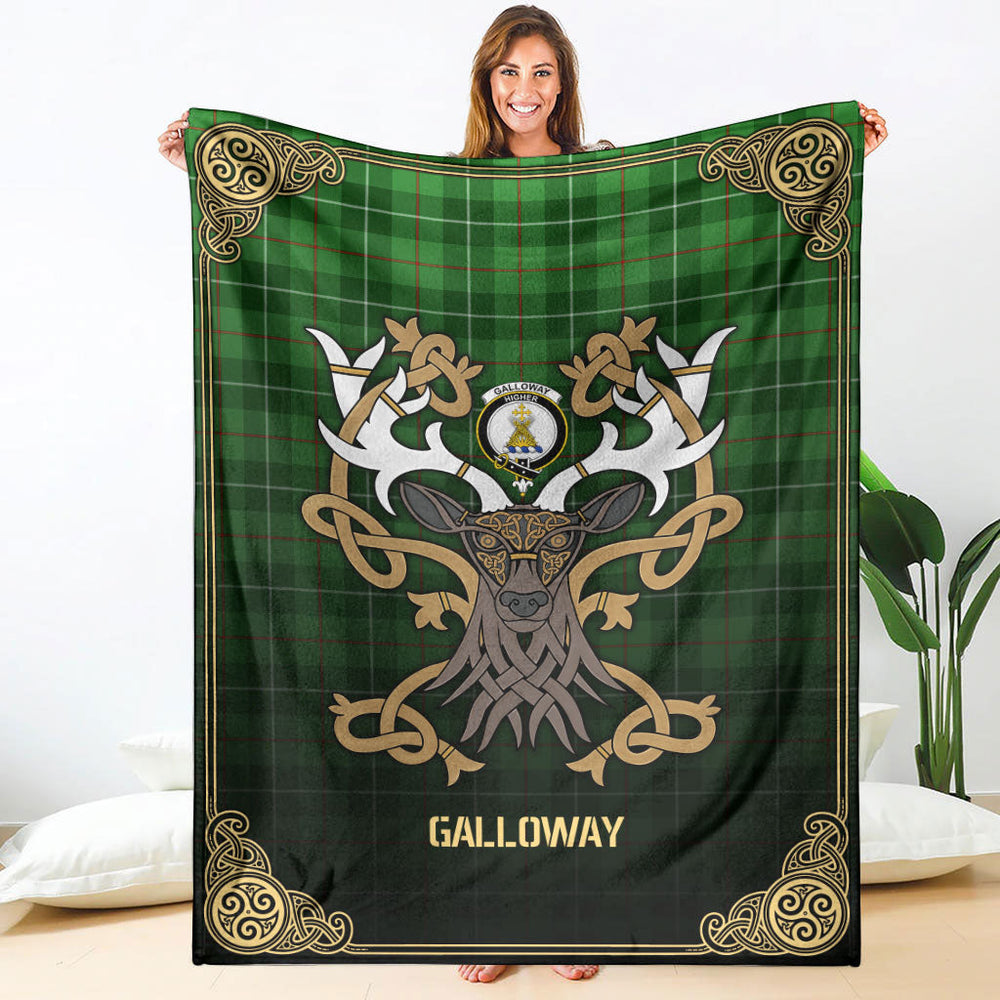 Clan Galloway District Tartan Crest Premium Blanket Celtic Stag Style UO90 Clan Galloway Tartan Today   