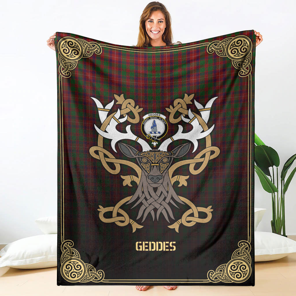 Clan Geddes Tartan Crest Premium Blanket Celtic Stag Style JE36 Clan Ged Tartan Today   