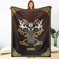 Clan Geddes Tartan Crest Premium Blanket Celtic Stag Style JE36 Clan Ged Tartan Today   