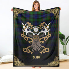 Clan Gunn Modern Tartan Crest Premium Blanket Celtic Stag Style SL96 Clan Gunn Tartan Today   