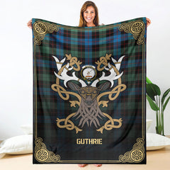 Clan Guthrie Ancient Tartan Crest Premium Blanket Celtic Stag Style CR40 Clan Guthrie Tartan Today   