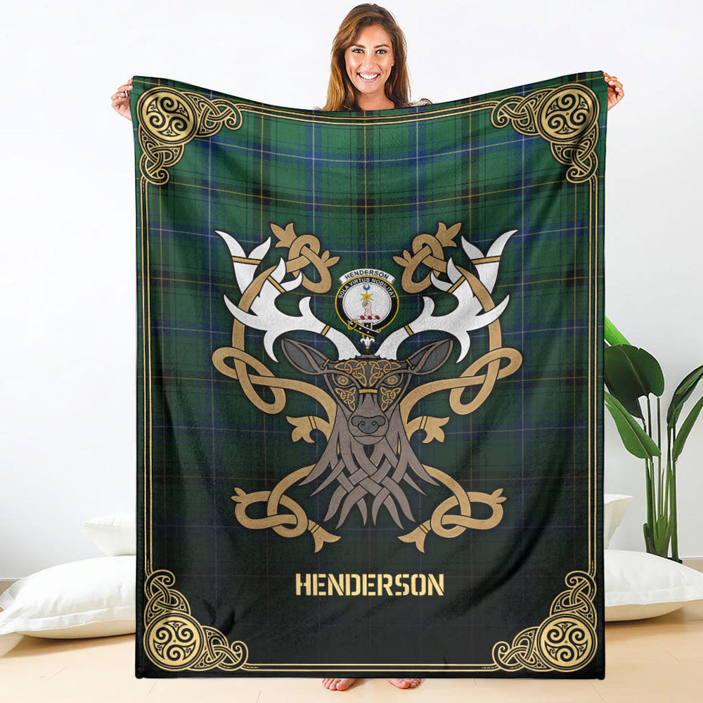 Clan Henderson Ancient Tartan Crest Premium Blanket Celtic Stag Style WG88 Clan Henderson Tartan Today   