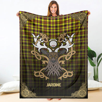 Clan Jardine Tartan Crest Premium Blanket Celtic Stag Style