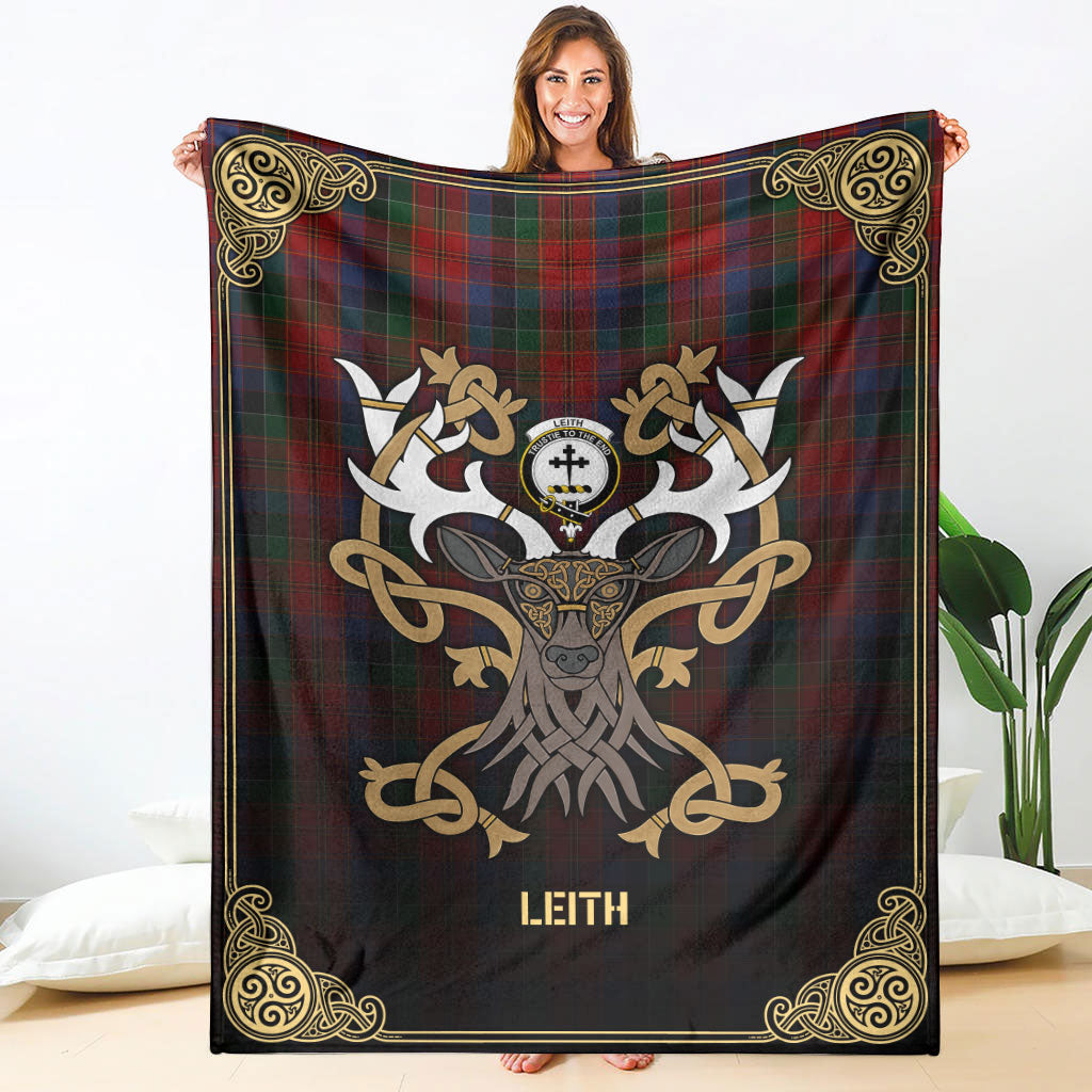 Clan Leith Tartan Crest Premium Blanket Celtic Stag Style PM18 Clan Hall Tartan Today   