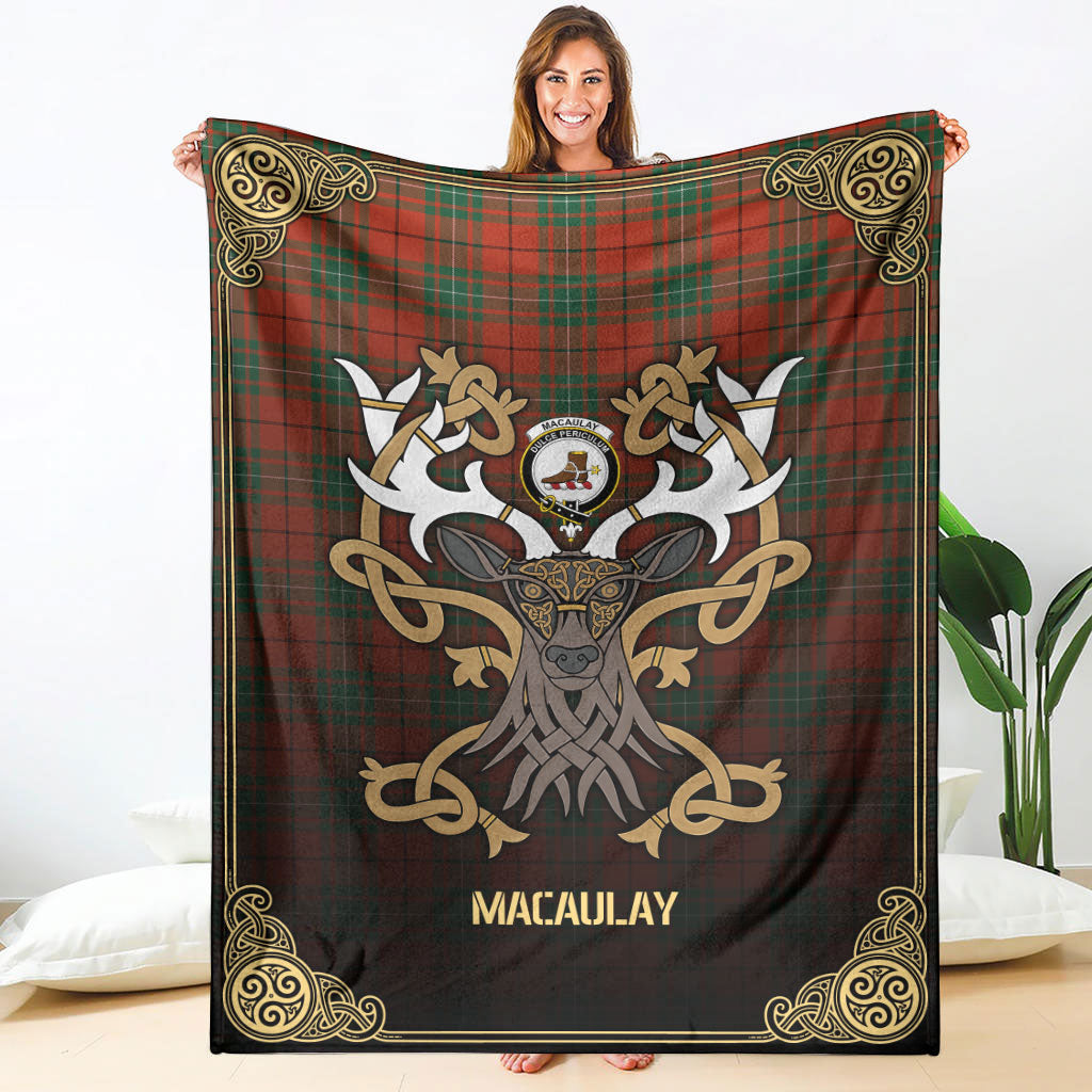 Clan MacAulay Ancient Tartan Crest Premium Blanket Celtic Stag Style ID51 Clan MacAulay Tartan Today   