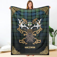 Clan MacEwan Ancient Tartan Crest Premium Blanket Celtic Stag Style GR85 Clan MacEwen_MacEwan Tartan Today   